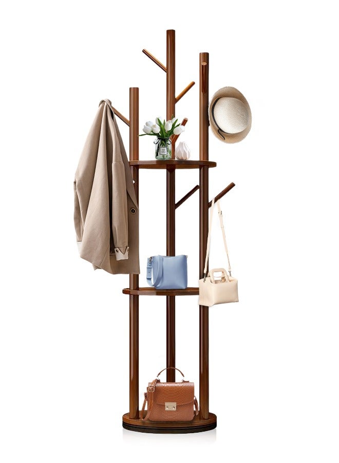 حامل معاطف خشبي قائم بذاته، شجرة معاطف بـ 9 خطافات للمعاطف والقبعات والأوشحة والحقائب، حامل معطف خشب الجوز للمدخل والردهة والصالة والمكتب والغرفة، سهل التركيب - Image 1